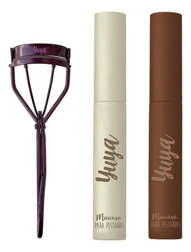 Set máscara para pestañas café y negra + Enchinador Yuya